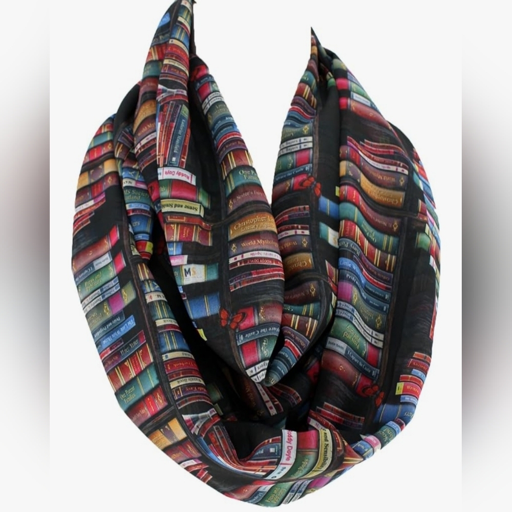 Etwoa's Bookshelf Black Infinity Scarf Circle Loop Scarf Librarian Teacher